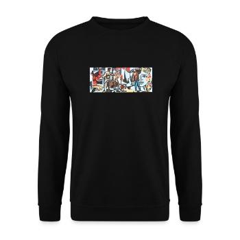 DDR Mosaik Arbeitsalltag Kunst - Unisex Pullover - Schwarz - Vorne - Alina (178cm) & Michal (187cm)