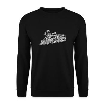 Lok - Eisenbahn Zug Lokomotive - Linen Skizze - Unisex Pullover - Schwarz - Vorne - Alina (178cm) & Michal (187cm)