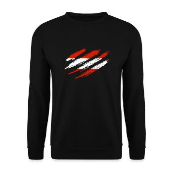 Österreich Flagge Austria Kratzer Cut Kratzspuren - Unisex Pullover - Schwarz - Vorne - Alina (178cm) & Michal (187cm)