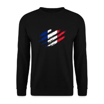 Frankreich Flagge Kratzer Französische Fahne Cut - Unisex Pullover - Schwarz - Vorne - Alina (178cm) & Michal (187cm)
