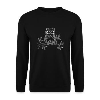 Süße Eule auf Ast Uhu Owl - Unisex Pullover - Schwarz - Vorne - Alina (178cm) & Michal (187cm)