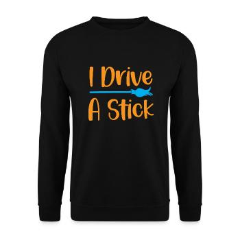 Ich fahre einen Stock - Halloween-Humor - Unisex Pullover - Schwarz - Vorne - Alina (178cm) & Michal (187cm)