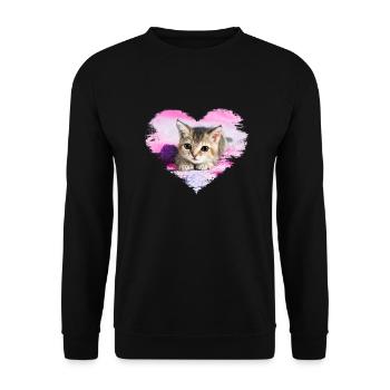 doux chaton dans un cœur - Sweat-shirt Unisexe - noir - Devant - Alina (178cm) & Michal (187cm)