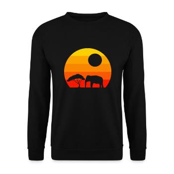 Afrika Tierliebhaber Geschenk Retro Elefant - Unisex Pullover - Schwarz - Vorne - Alina (178cm) & Michal (187cm)