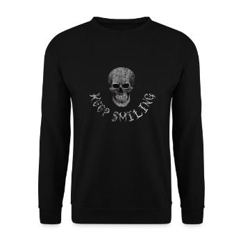 Keep Smiling Halloween Scull drôle de dicton - Sweat-shirt Unisexe - noir - Devant - Alina (178cm) & Michal (187cm)