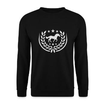 Sterne Pferd Lorbeerkranz Wappen - Unisex Pullover - Schwarz - Vorne - Alina (178cm) & Michal (187cm)