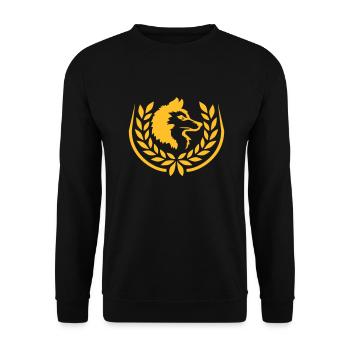 Wappen Wolf Lorbeerkranz Logo - Unisex Pullover - Schwarz - Vorne - Alina (178cm) & Michal (187cm)
