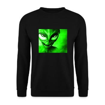 Alien with Sharp Teeth Design - Green - Unisex Sweatshirt - black - Front - Alina (178cm) & Michal (187cm)