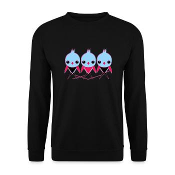 3 kleine Vögel - Unisex Pullover - Schwarz - Vorne - Alina (178cm) & Michal (187cm)
