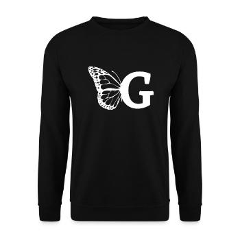 Buchstabe G Schmetterling - Unisex Pullover - Schwarz - Vorne - Alina (178cm) & Michal (187cm)