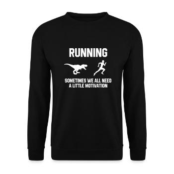 Laufmotivation Raptor Chase Lustiger Dinosaurier - Unisex Pullover - Schwarz - Vorne - Alina (178cm) & Michal (187cm)