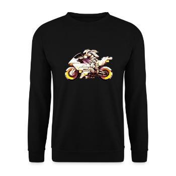 So fährt man Motorrad in der Zukunft bei Rennen - Unisex Pullover - Schwarz - Vorne - Alina (178cm) & Michal (187cm)