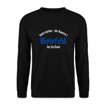 kniet nieder ihr Bauern Bielefeld ist zu Gast - Unisex Pullover - Schwarz - Vorne - Alina (178cm) & Michal (187cm)