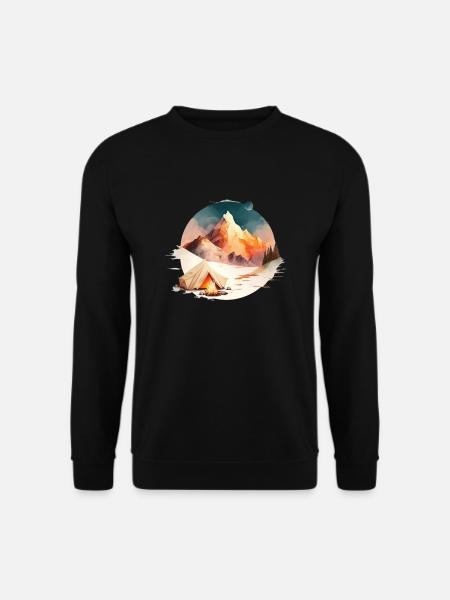 Zelt und Lagerfeuer in den Bergen für Camper - Unisex Pullover - Schwarz