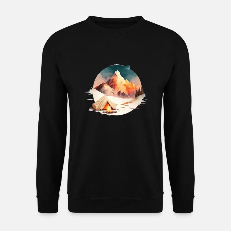 Zelt und Lagerfeuer in den Bergen für Camper - Unisex Pullover - Schwarz