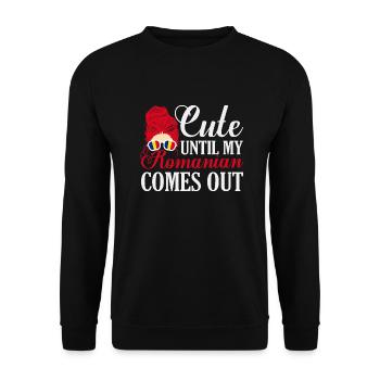 Cute Until My Romanian Comes Out Romania Pride Pat - Unisex Pullover - Schwarz - Vorne - Alina (178cm) & Michal (187cm)
