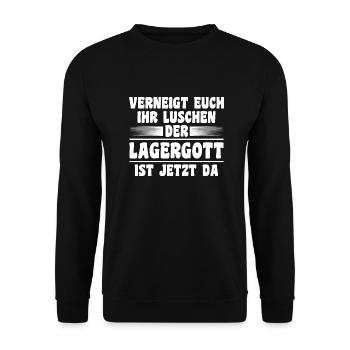 Lagergott Staplerfahrer Logistiker Lagerist Gabels - Unisex Pullover - Schwarz - Vorne - Alina (178cm) & Michal (187cm)