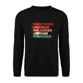 Taten sagen mehr als Worte - Motivationsgeschenk - Unisex Pullover - Schwarz - Vorne - Alina (178cm) & Michal (187cm)