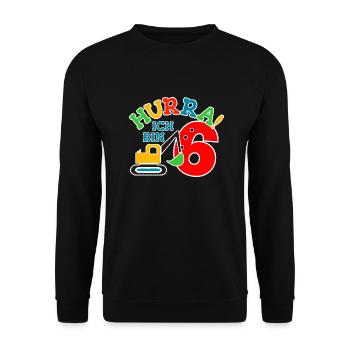 6. Geburstag Bagger - Unisex Pullover - Schwarz - Vorne - Alina (178cm) & Michal (187cm)