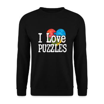 I Love Puzzles Piece Jigsaw Puzzle - Unisex Sweatshirt - black - Front - Alina (178cm) & Michal (187cm)