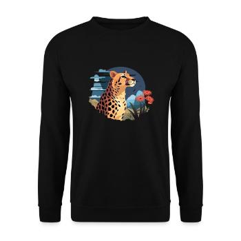 Leopard Portrait Tier Illustration TShirt - Unisex Pullover - Schwarz - Vorne - Alina (178cm) & Michal (187cm)