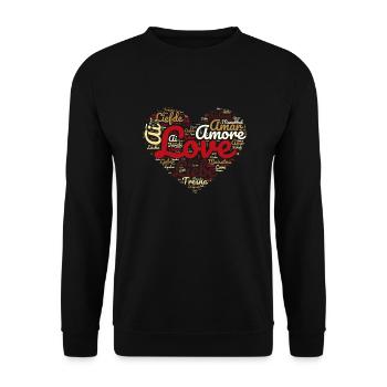 Cheesecake Herz - Shape Motiv Schrift Design Liebe - Unisex Pullover - Schwarz - Vorne - Alina (178cm) & Michal (187cm)