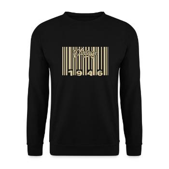 Jahrgang 1946 Barcode 1946: Jahr 2025. - Unisex Pullover - Schwarz - Vorne - Alina (178cm) & Michal (187cm)