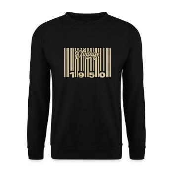 Jahrgang 1950 Barcode 1950: Jahr 2025. - Unisex Pullover - Schwarz - Vorne - Alina (178cm) & Michal (187cm)