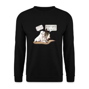 « Comment épeler l’amour » bull terrier avec chiot - Sweat-shirt Unisexe - noir - Devant - Alina (178cm) & Michal (187cm)