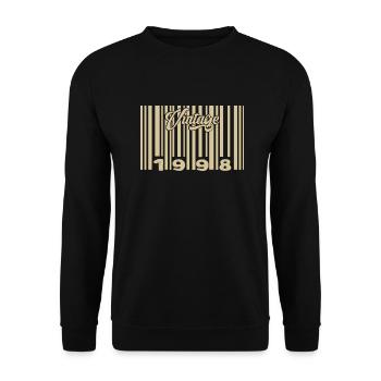 Jahrgang 1998 Barcode 1998: Jahr 2025. - Unisex Pullover - Schwarz - Vorne - Alina (178cm) & Michal (187cm)