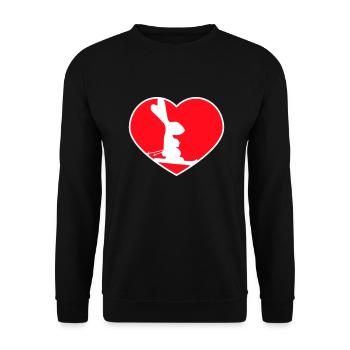 Hase Herz Skihase Skifahren Winter Ski Schnee Cool - Unisex Pullover - Schwarz - Vorne - Alina (178cm) & Michal (187cm)
