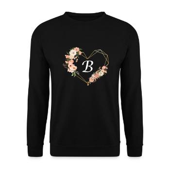 Buchstabe b florales goldenes Herz - Unisex Pullover - Schwarz - Vorne - Alina (178cm) & Michal (187cm)