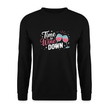 Time to Wine Down – Lustiges Wein-Design - Unisex Pullover - Schwarz - Vorne - Alina (178cm) & Michal (187cm)