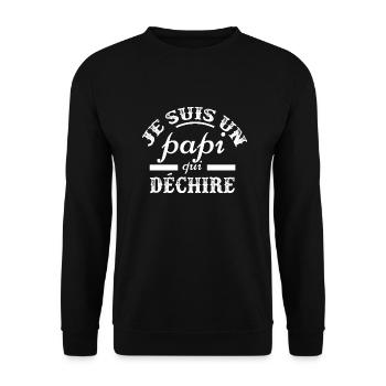"Papi qui déchire" t-shirt humour papi - Sweat-shirt Unisexe - noir - Devant - Alina (178cm) & Michal (187cm)