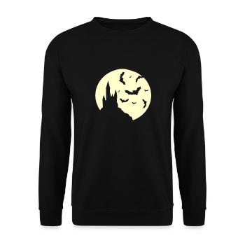 Fledermaus Burg - Halloween - Unisex Pullover - Schwarz - Vorne - Alina (178cm) & Michal (187cm)