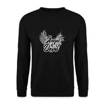 Engel und Teufel Engelsflügel Spruch - Unisex Pullover - Schwarz - Vorne - Alina (178cm) & Michal (187cm)