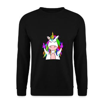 Einhorn die Mittelfinger Hoch lustiges Shirt - Sweat-shirt Unisexe - noir - Devant - Alina (178cm) & Michal (187cm)