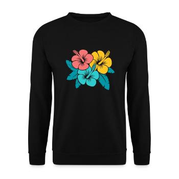 Blumenstrauß Hibiskusblüten, Illustration oberedel - Unisex Pullover - Schwarz - Vorne - Alina (178cm) & Michal (187cm)