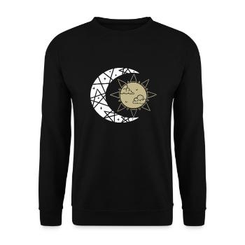 Geometrische Sonne und Mond in Harmonie - Unisex Pullover - Schwarz - Vorne - Alina (178cm) & Michal (187cm)