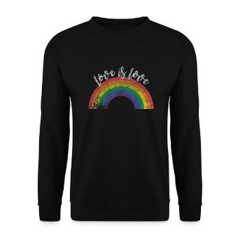 love is love LGBTQ Regenbogen Pride - Unisex Pullover - Schwarz - Vorne - Alina (178cm) & Michal (187cm)