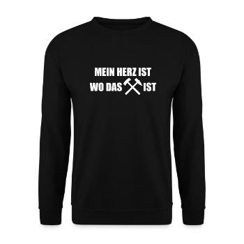 Erzgebirge Herz Heimatliebe Bergbau - Unisex Pullover - Schwarz - Vorne - Alina (178cm) & Michal (187cm)