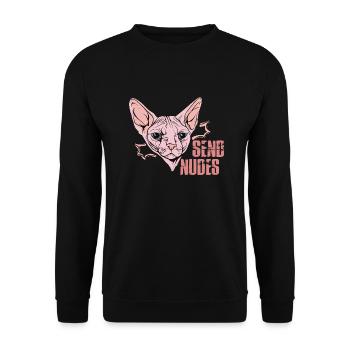 Send Nudes Funny Joke Sphynx Cat Design - Unisex Sweatshirt - black - Front - Alina (178cm) & Michal (187cm)