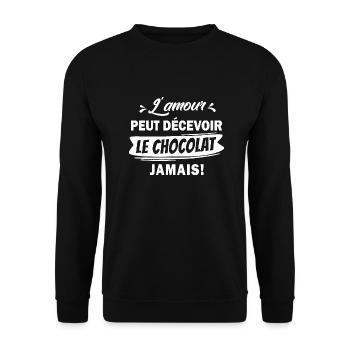 cadeau humour chocolat - Sweat-shirt Unisexe - noir - Devant - Alina (178cm) & Michal (187cm)