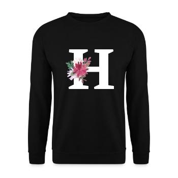 Buchstabe h blumig - Unisex Pullover - Schwarz - Vorne - Alina (178cm) & Michal (187cm)