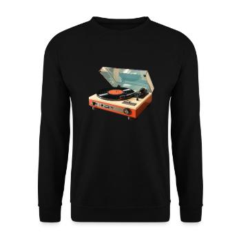 Retro Plattenspieler 60er 70er Jahre Vinyl Vintage - Unisex Pullover - Schwarz - Vorne - Alina (178cm) & Michal (187cm)