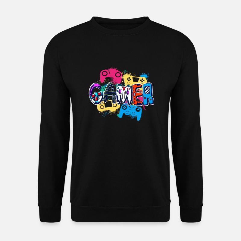 Bunter Gamer Controller Kunststil Poster - Unisex Pullover - Schwarz
