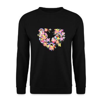 heart,sticker,unicorn, rainbow, hearts, stars - Unisex Sweatshirt - black - Front - Alina (178cm) & Michal (187cm)