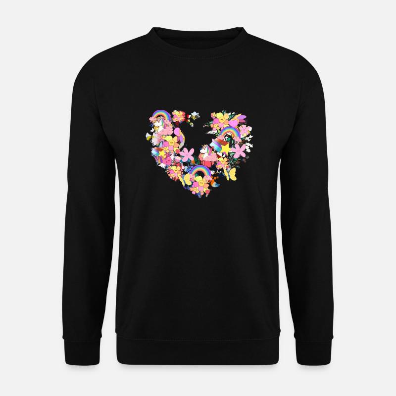 Herz,sticker,einhorn, Regenbogen, Herzen, Sterne - Unisex Pullover - Schwarz
