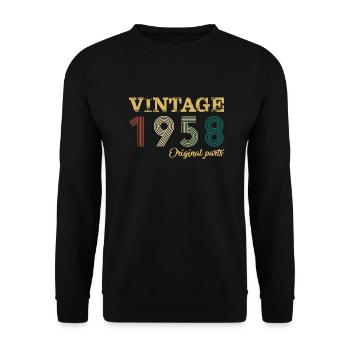 Jahrgang 1958 Originalteile Geburtsjahr Geburtstag - Unisex Pullover - Schwarz - Vorne - Alina (178cm) & Michal (187cm)