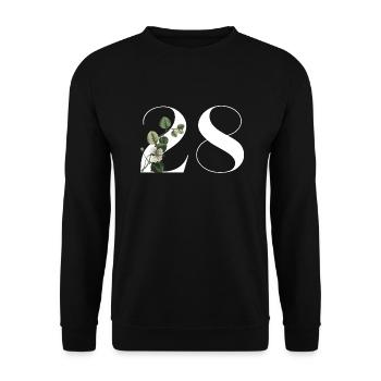 Nummer 28 Blumengrün -28. Geburtstag Blumen - Unisex Pullover - Schwarz - Vorne - Alina (178cm) & Michal (187cm)